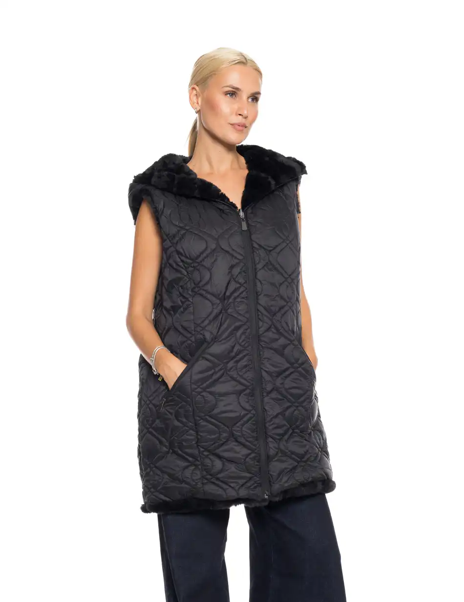 Splendid fashion Γυναικείο demi γούνινο γιλέκο διπλής όψης 52-102-002 BLACK