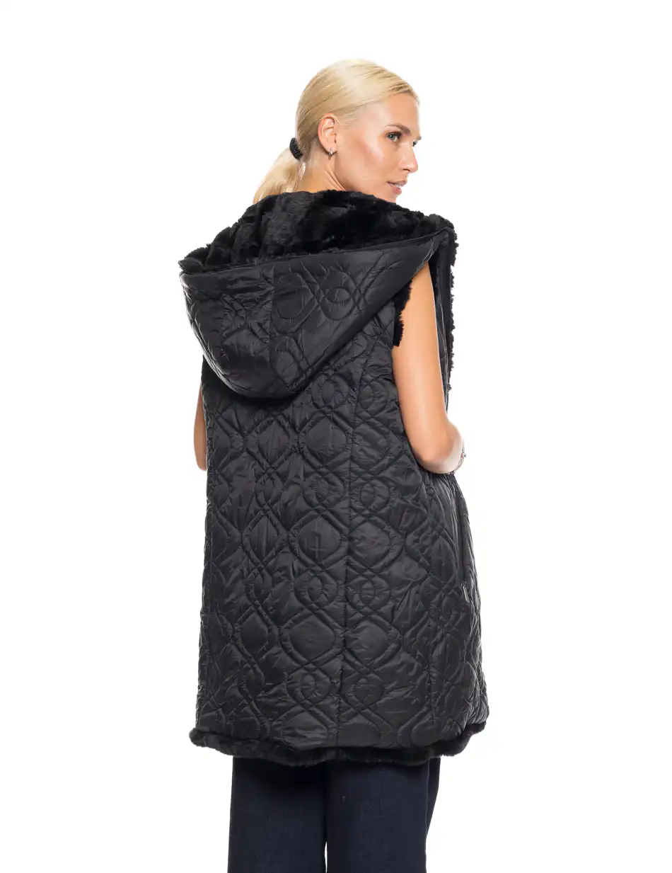 Splendid fashion Γυναικείο demi γούνινο γιλέκο διπλής όψης 52-102-002 BLACK