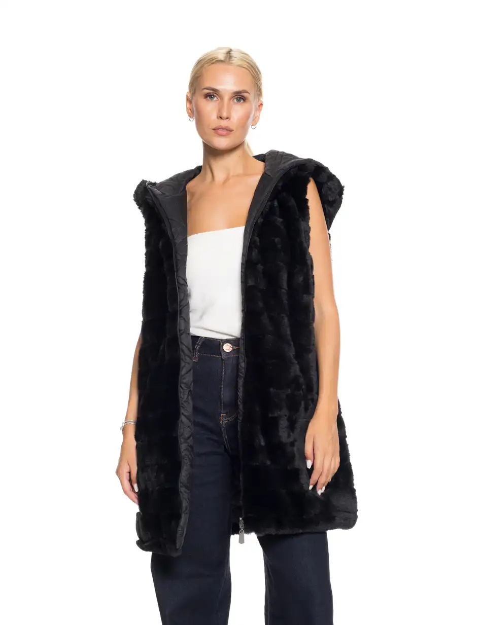 Splendid fashion Γυναικείο demi γούνινο γιλέκο διπλής όψης 52-102-002 BLACK