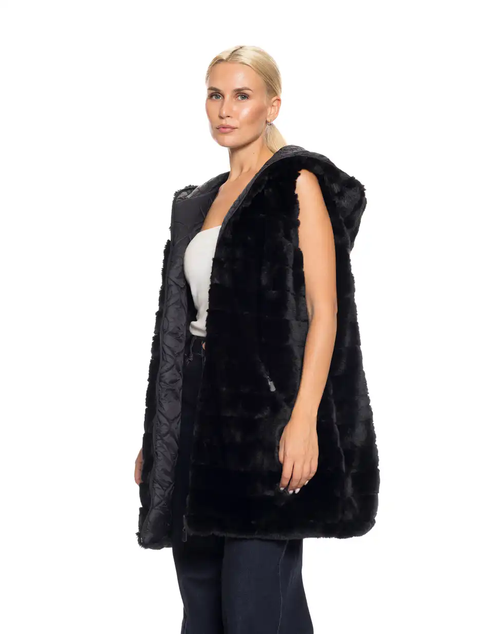 Splendid fashion Γυναικείο demi γούνινο γιλέκο διπλής όψης 52-102-002 BLACK