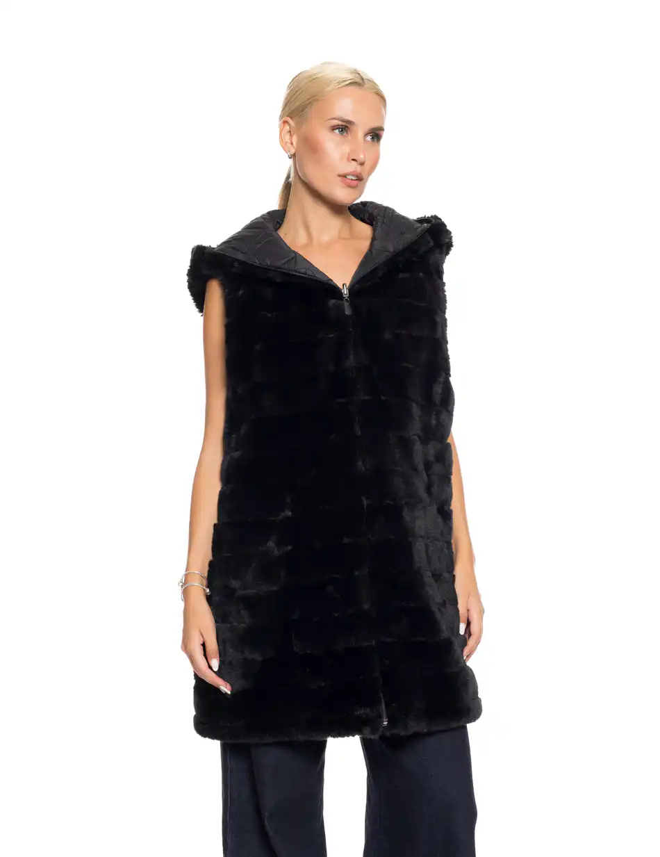 Splendid fashion Γυναικείο demi γούνινο γιλέκο διπλής όψης 52-102-002 BLACK