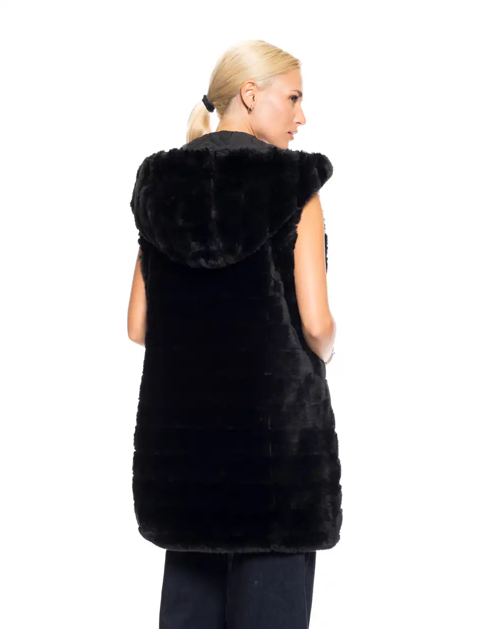 Splendid fashion Γυναικείο demi γούνινο γιλέκο διπλής όψης 52-102-002 BLACK