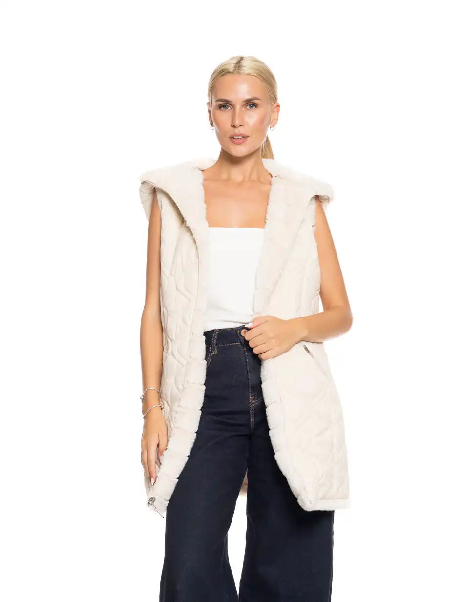 Splendid fashion Γυναικείο demi γούνινο γιλέκο διπλής όψης 52-102-002 OFF WHITE