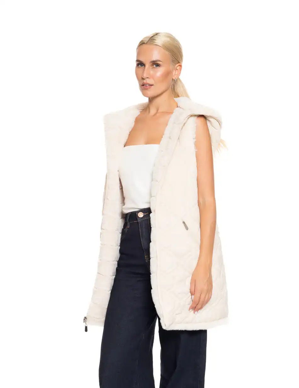 Splendid fashion Γυναικείο demi γούνινο γιλέκο διπλής όψης 52-102-002 OFF WHITE