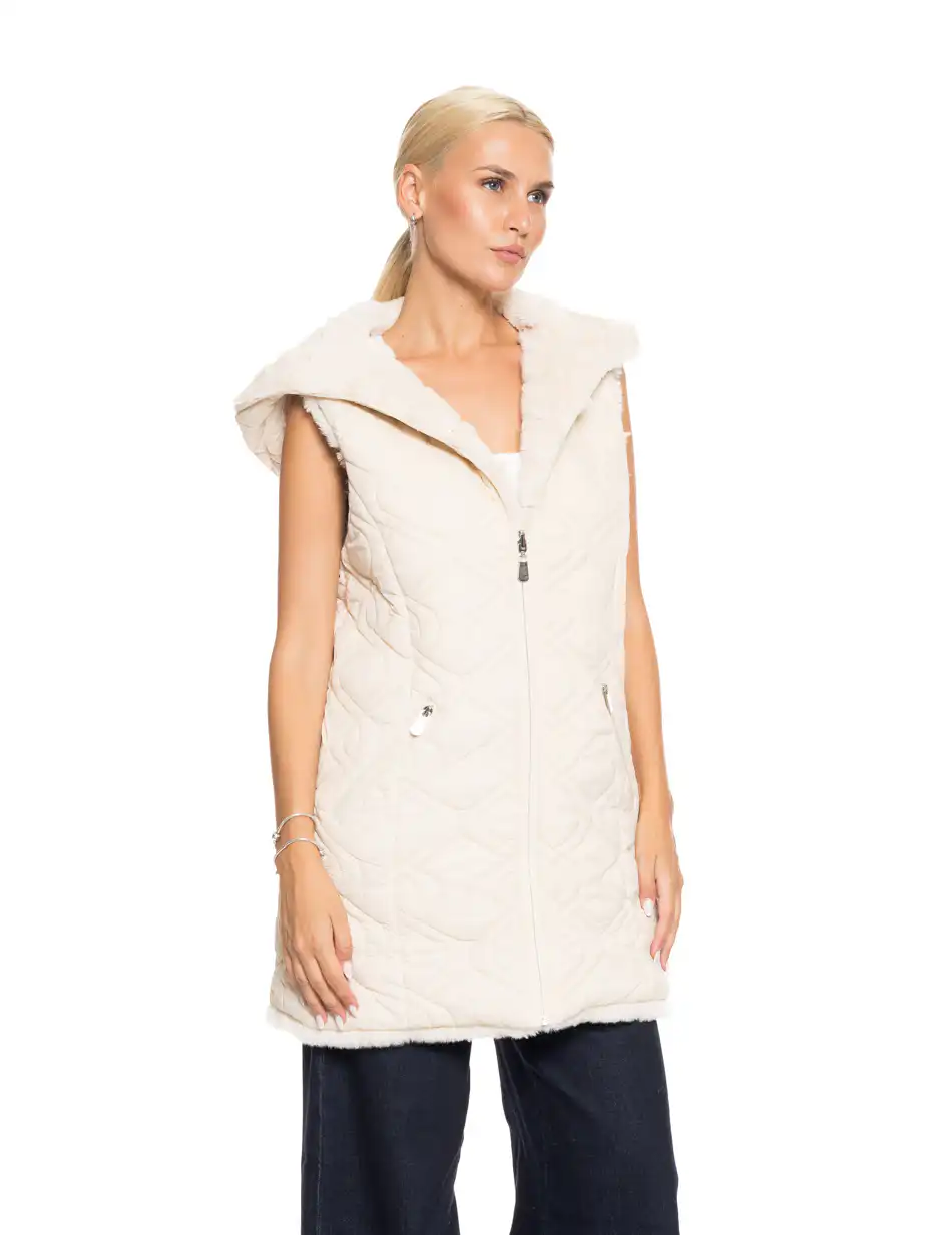 Splendid fashion Γυναικείο demi γούνινο γιλέκο διπλής όψης 52-102-002 OFF WHITE