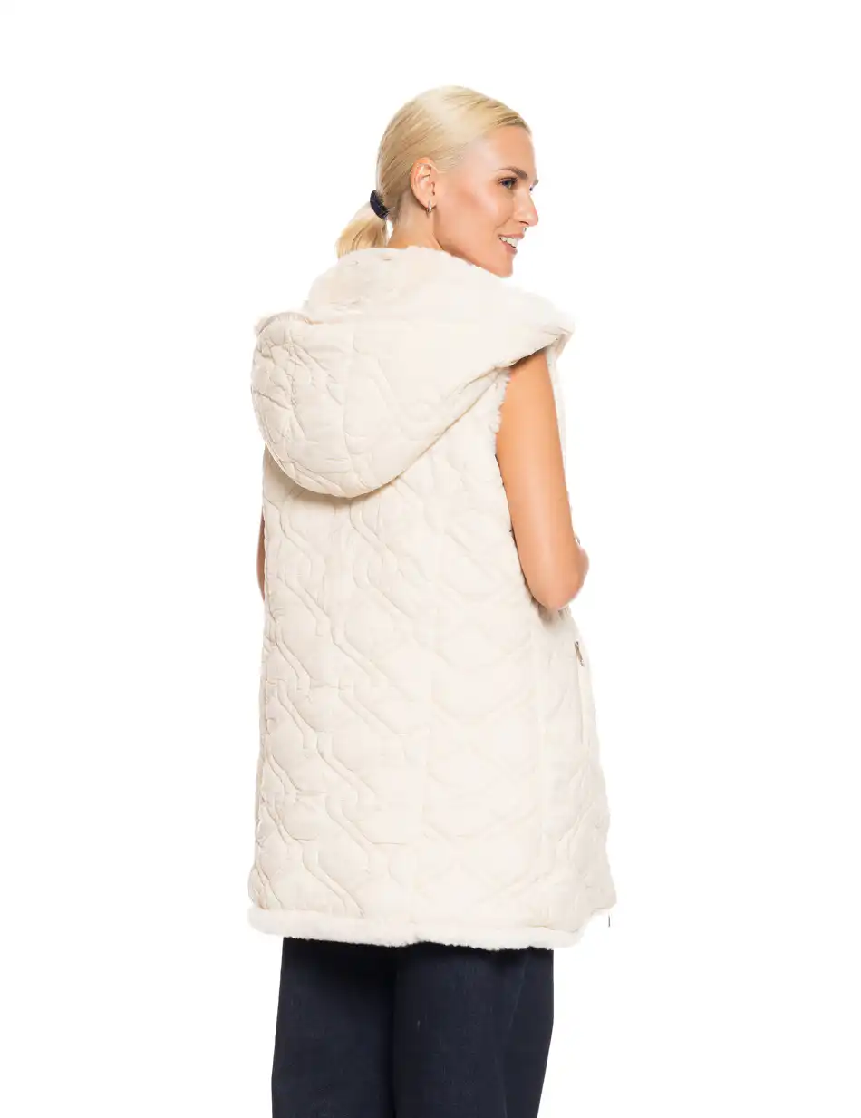 Splendid fashion Γυναικείο demi γούνινο γιλέκο διπλής όψης 52-102-002 OFF WHITE