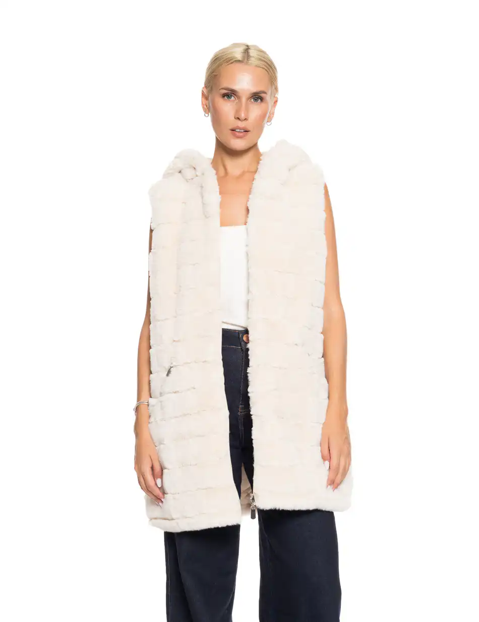 Splendid fashion Γυναικείο demi γούνινο γιλέκο διπλής όψης 52-102-002 OFF WHITE