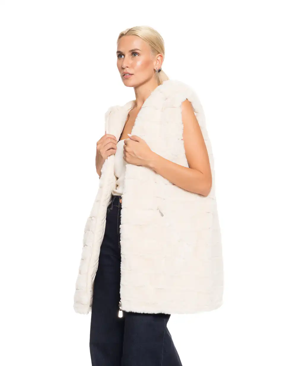 Splendid fashion Γυναικείο demi γούνινο γιλέκο διπλής όψης 52-102-002 OFF WHITE