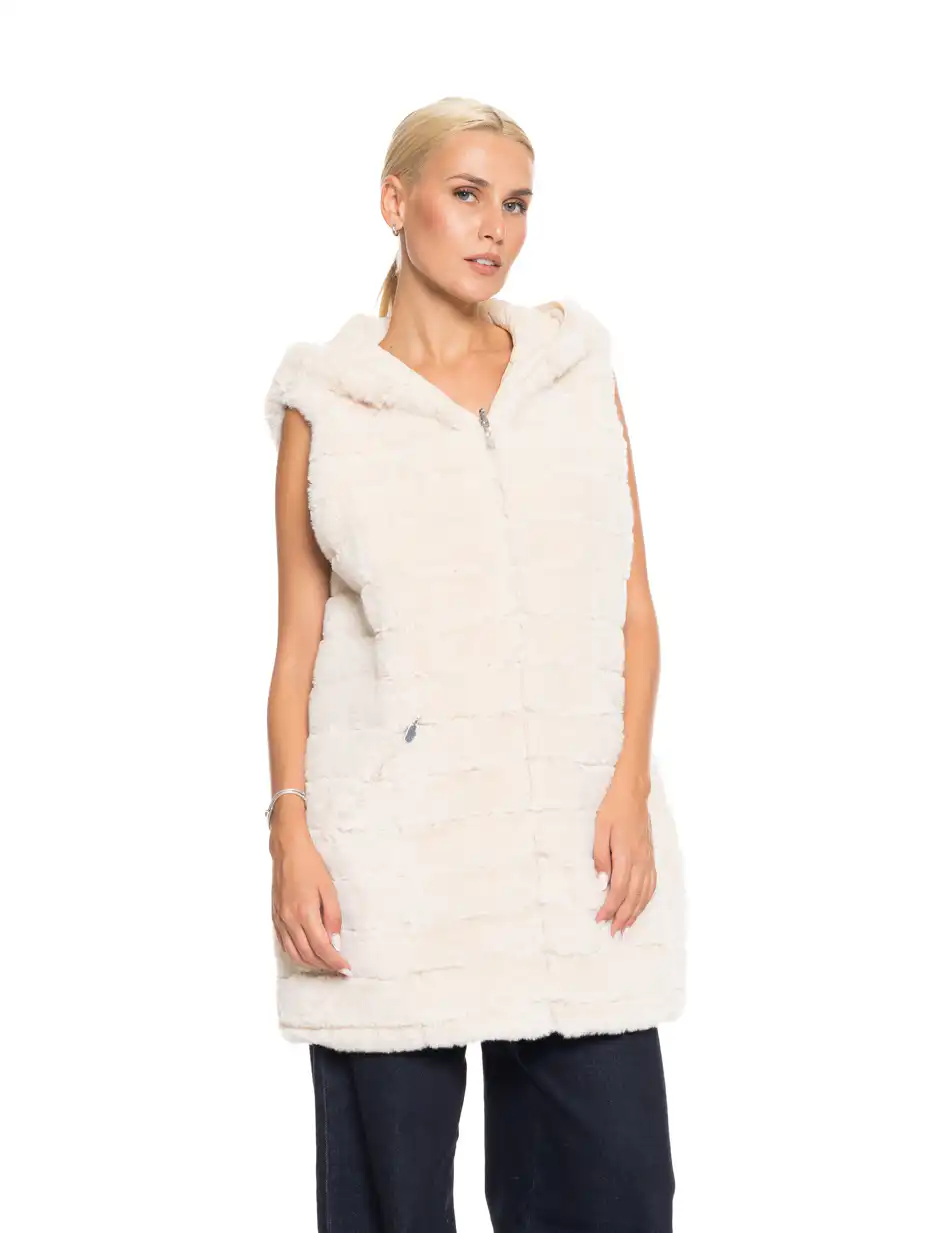 Splendid fashion Γυναικείο demi γούνινο γιλέκο διπλής όψης 52-102-002 OFF WHITE