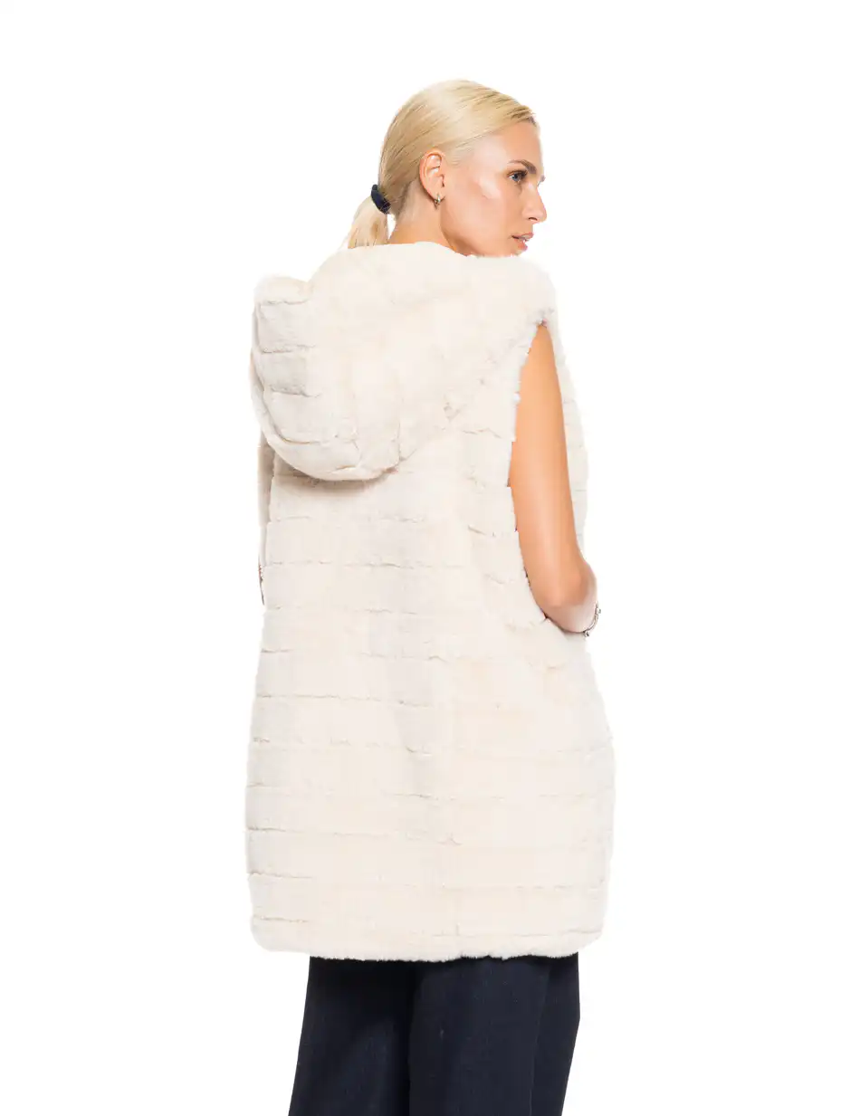 Splendid fashion Γυναικείο demi γούνινο γιλέκο διπλής όψης 52-102-002 OFF WHITE