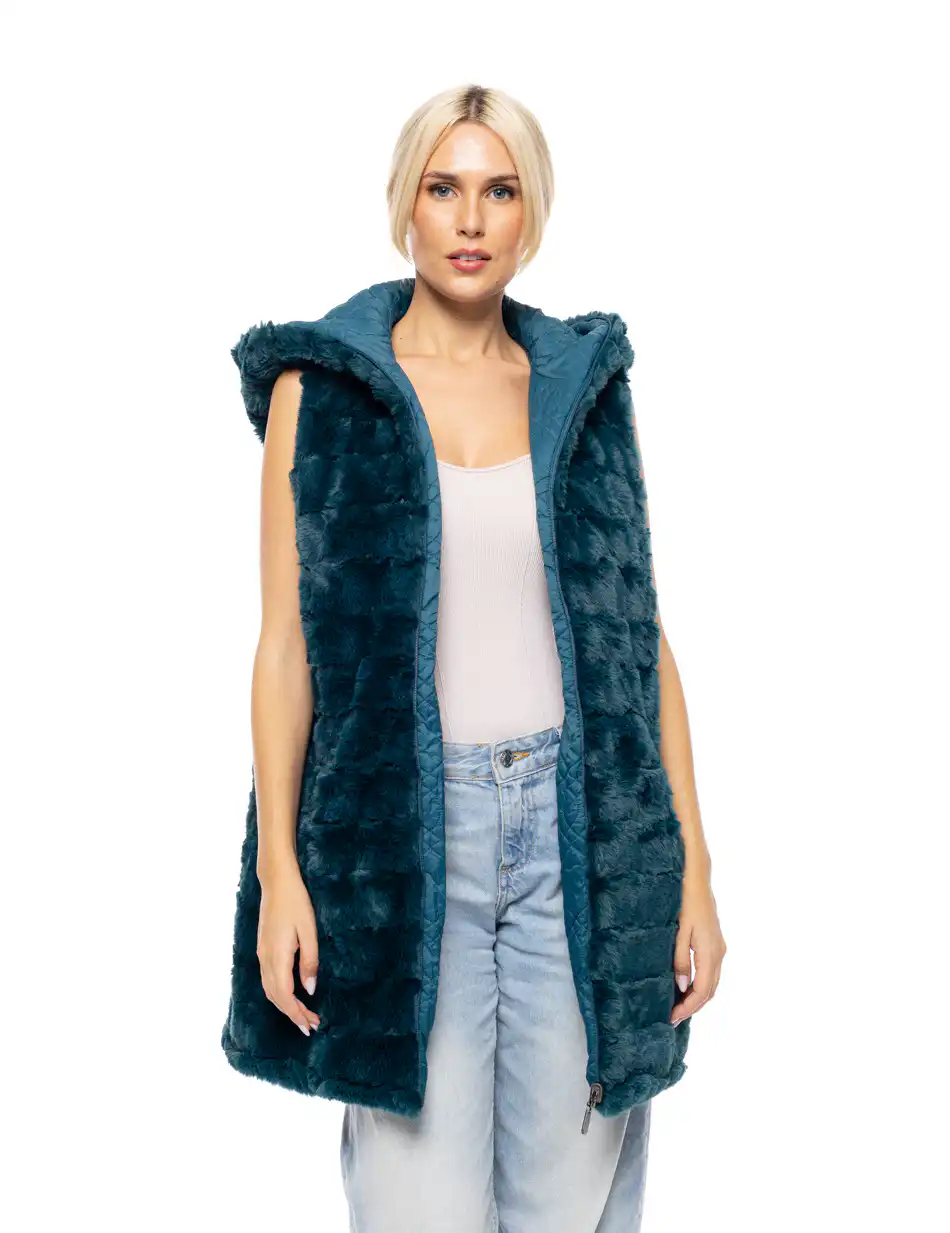 Splendid fashion Γυναικείο demi γούνινο γιλέκο διπλής όψης 52-102-002 PETROL