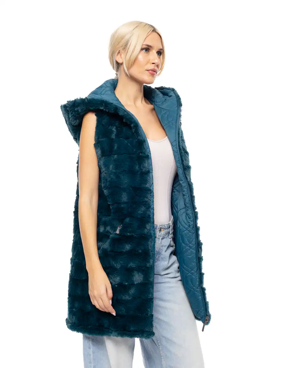 Splendid fashion Γυναικείο demi γούνινο γιλέκο διπλής όψης 52-102-002 PETROL