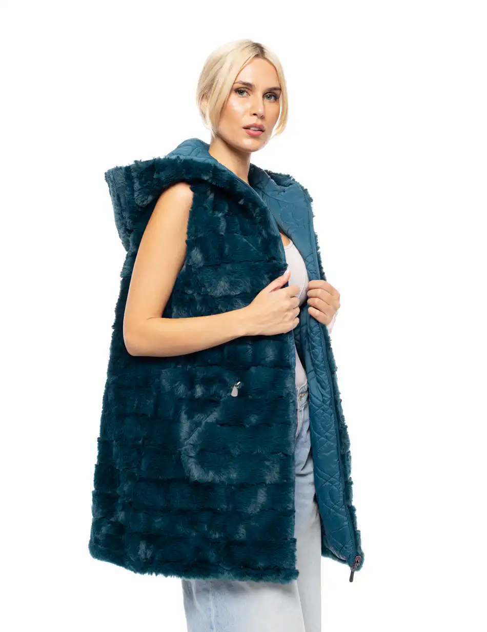 Splendid fashion Γυναικείο demi γούνινο γιλέκο διπλής όψης 52-102-002 PETROL