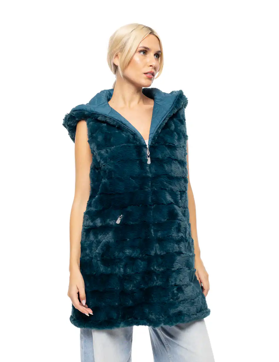 Splendid fashion Γυναικείο demi γούνινο γιλέκο διπλής όψης 52-102-002 PETROL