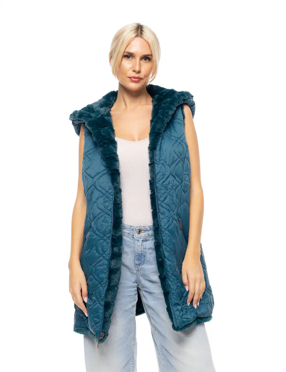 Splendid fashion Γυναικείο demi γούνινο γιλέκο διπλής όψης 52-102-002 PETROL