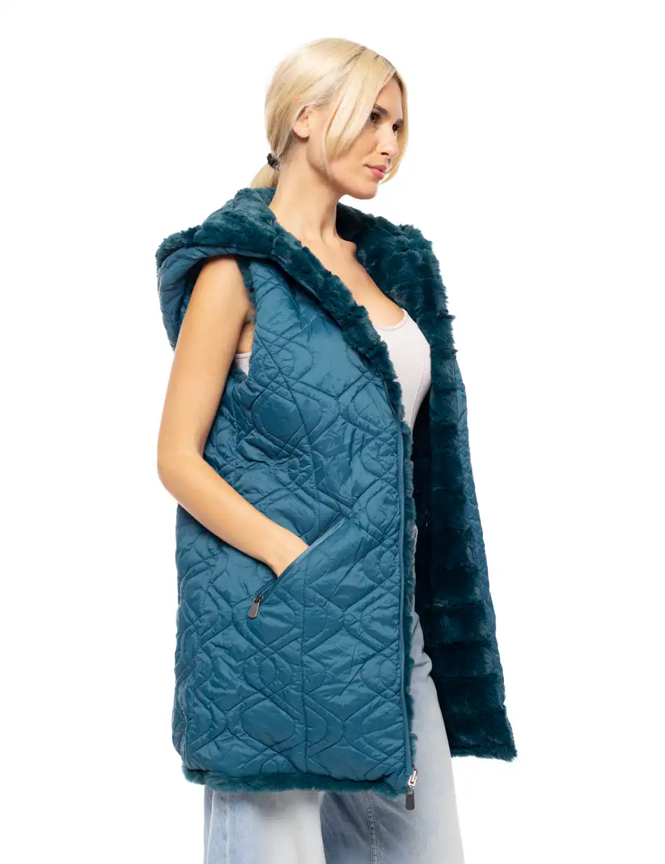 Splendid fashion Γυναικείο demi γούνινο γιλέκο διπλής όψης 52-102-002 PETROL