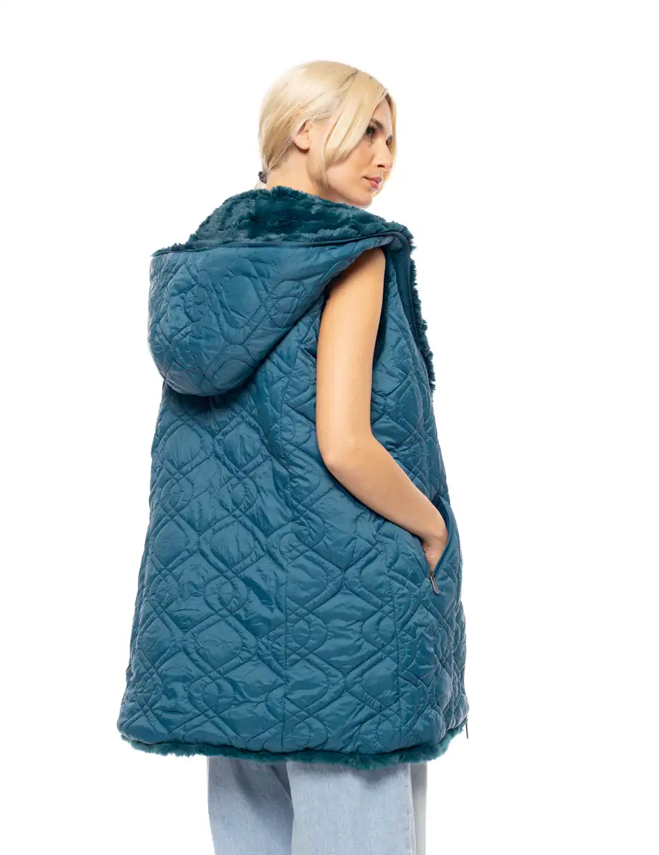 Splendid fashion Γυναικείο demi γούνινο γιλέκο διπλής όψης 52-102-002 PETROL