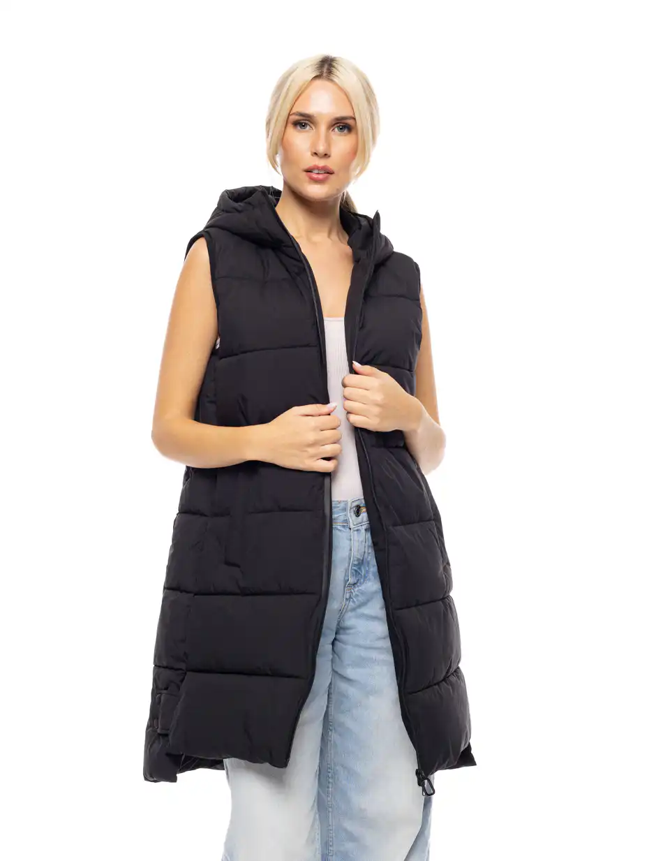 Biston fashion γυναικείο αμάνικο μπουφάν με ενσωματωμένη κουκούλα 52-102-004 BLACK