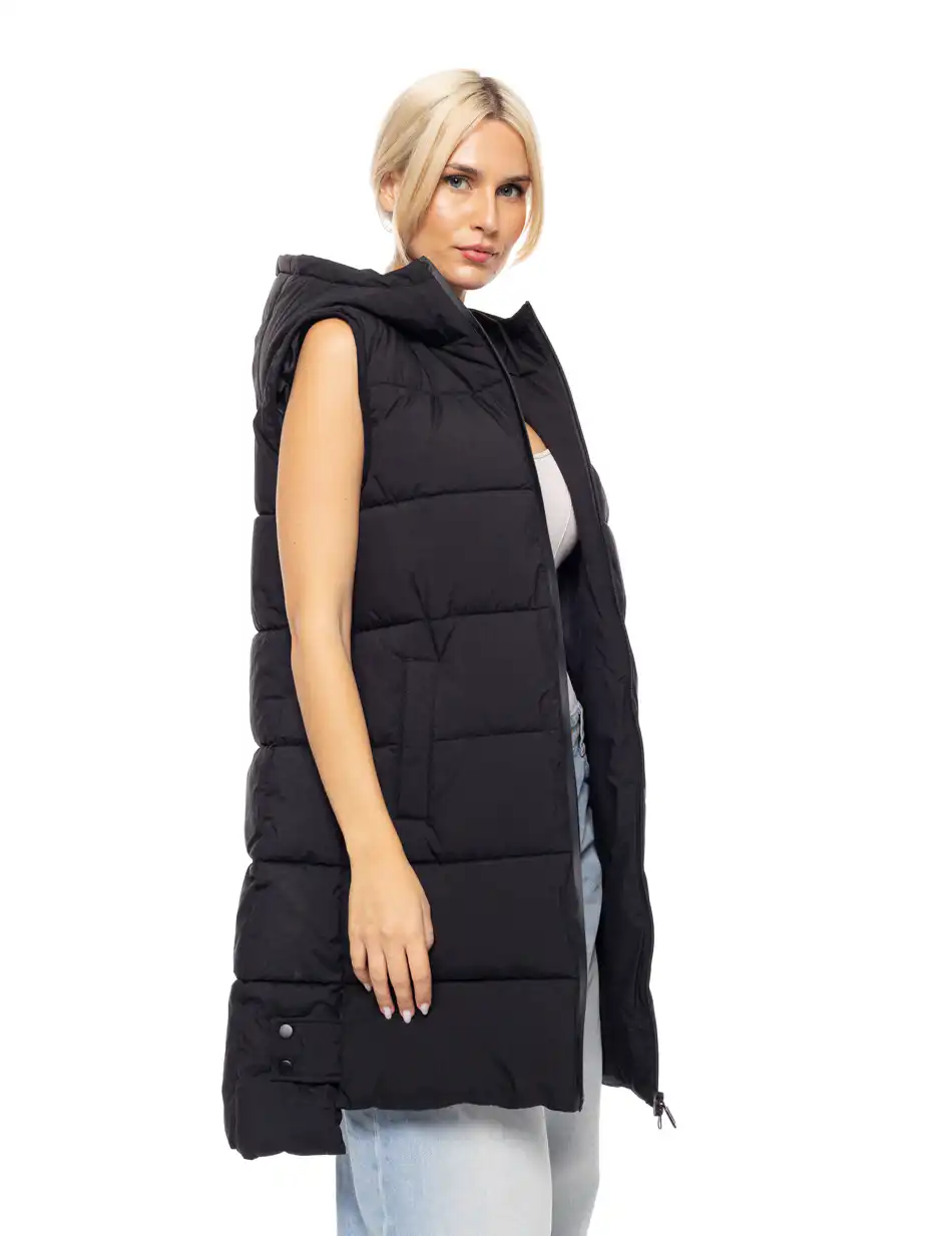 Biston fashion γυναικείο αμάνικο μπουφάν με ενσωματωμένη κουκούλα 52-102-004 BLACK