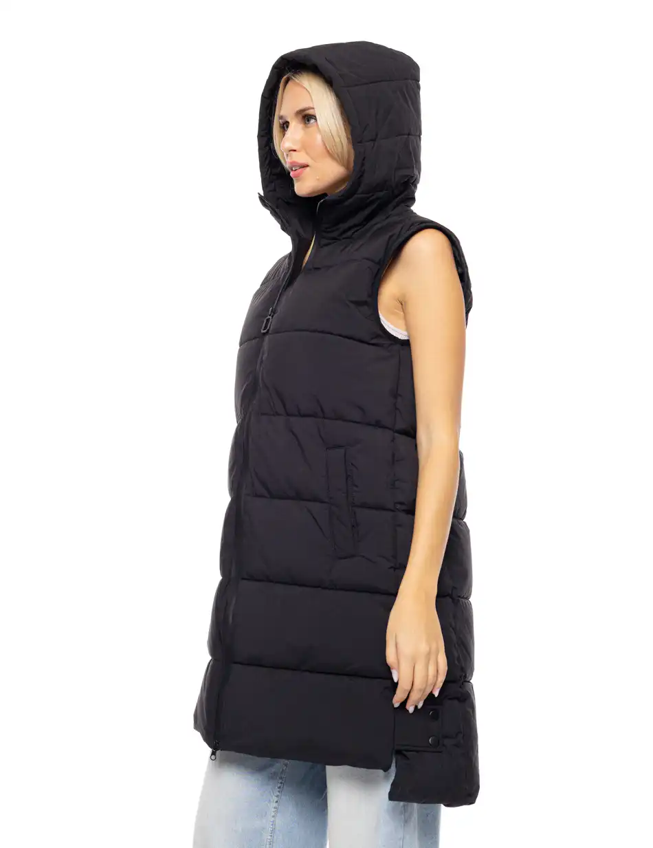 Biston fashion γυναικείο αμάνικο μπουφάν με ενσωματωμένη κουκούλα 52-102-004 BLACK