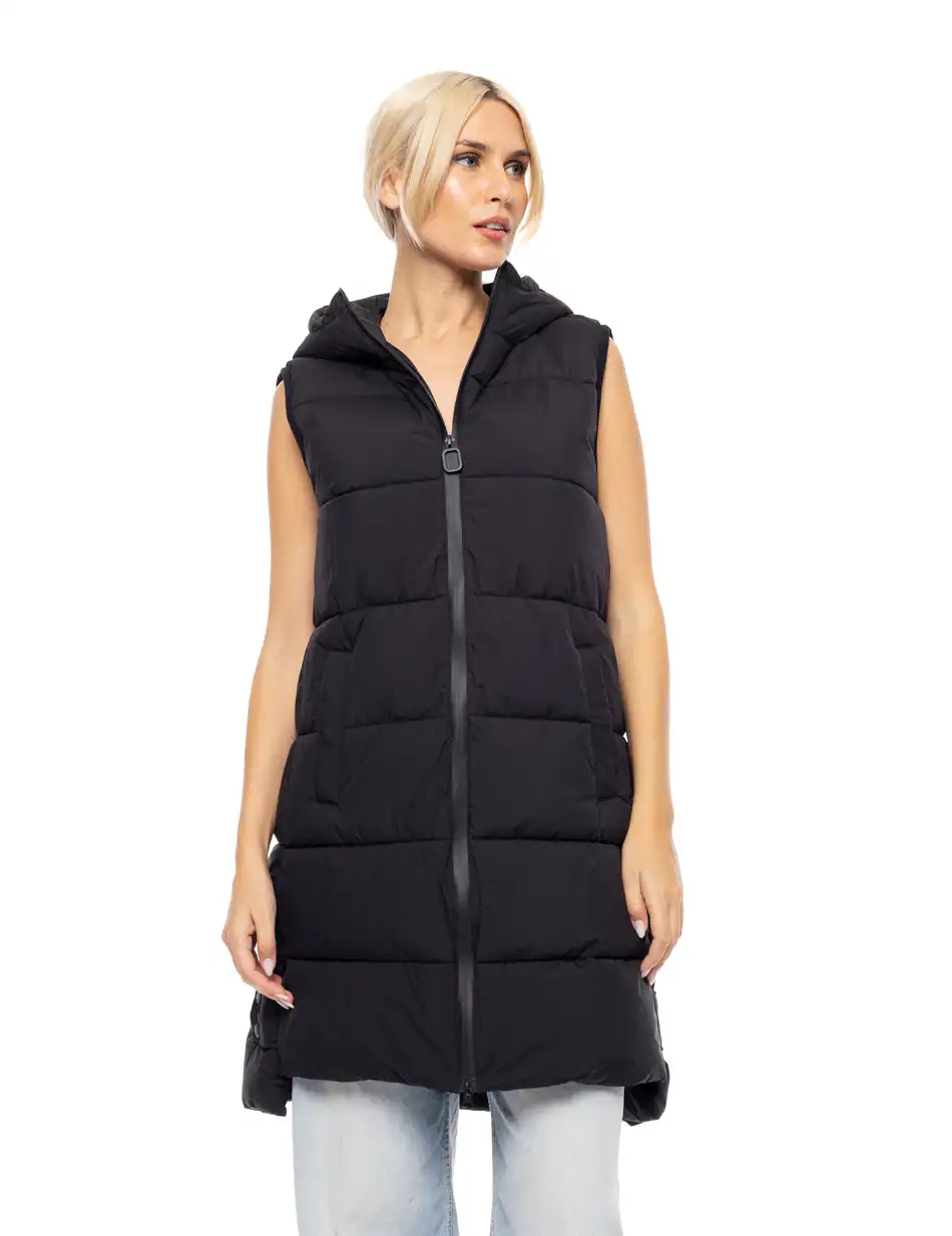 Biston fashion γυναικείο αμάνικο μπουφάν με ενσωματωμένη κουκούλα 52-102-004 BLACK