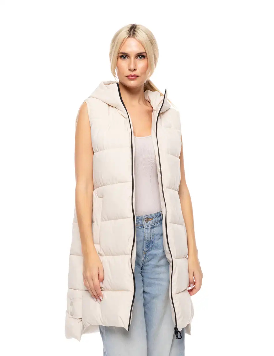 Biston fashion γυναικείο αμάνικο μπουφάν με ενσωματωμένη κουκούλα 52-102-004 LT BEIGE