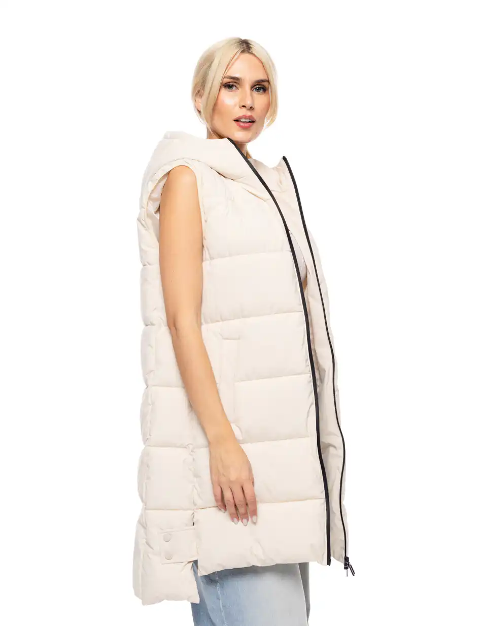 Biston fashion γυναικείο αμάνικο μπουφάν με ενσωματωμένη κουκούλα 52-102-004 LT BEIGE