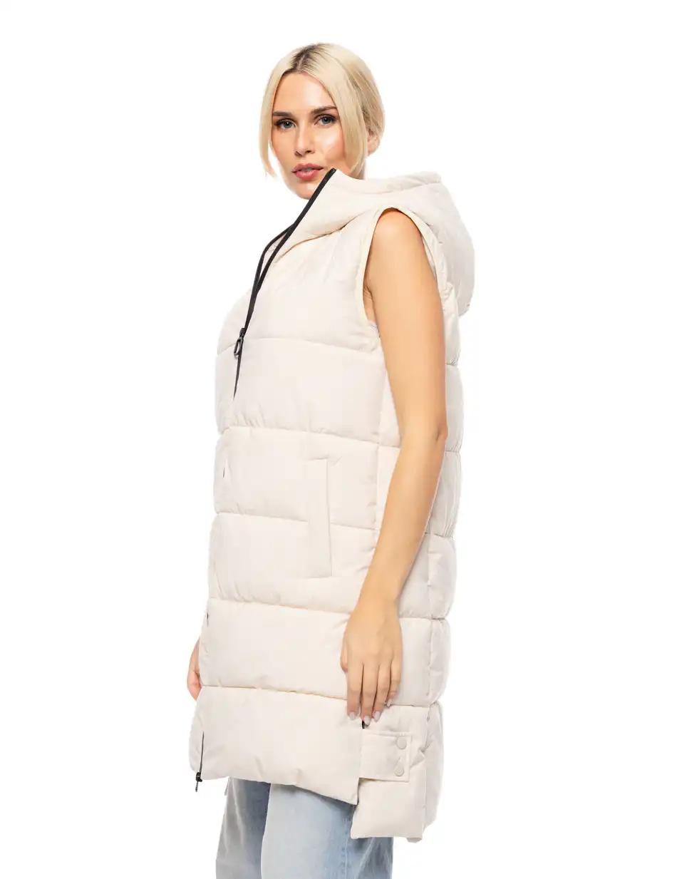 Biston fashion γυναικείο αμάνικο μπουφάν με ενσωματωμένη κουκούλα 52-102-004 LT BEIGE