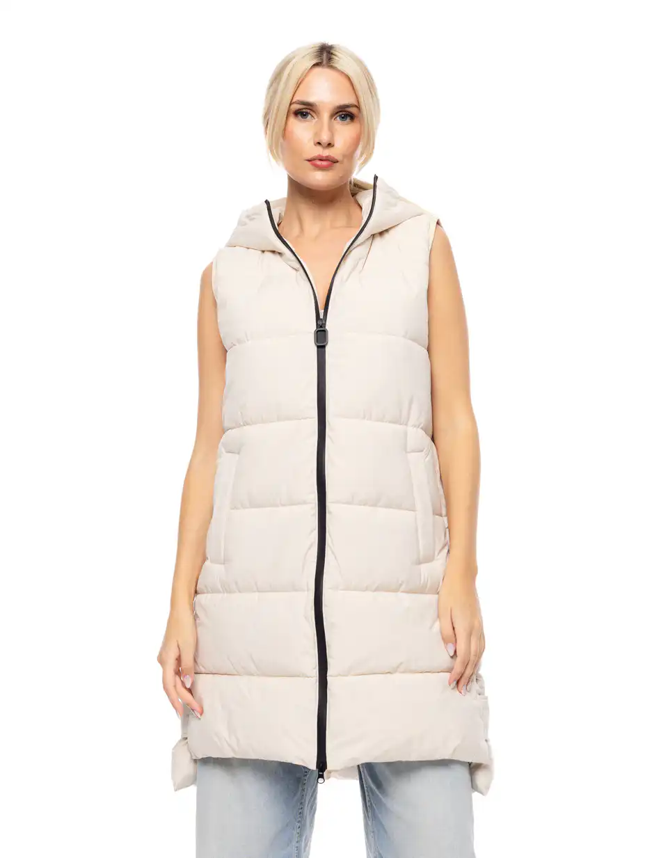 Biston fashion γυναικείο αμάνικο μπουφάν με ενσωματωμένη κουκούλα 52-102-004 LT BEIGE