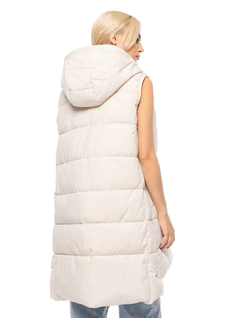 Biston fashion γυναικείο αμάνικο μπουφάν με ενσωματωμένη κουκούλα 52-102-004 LT BEIGE