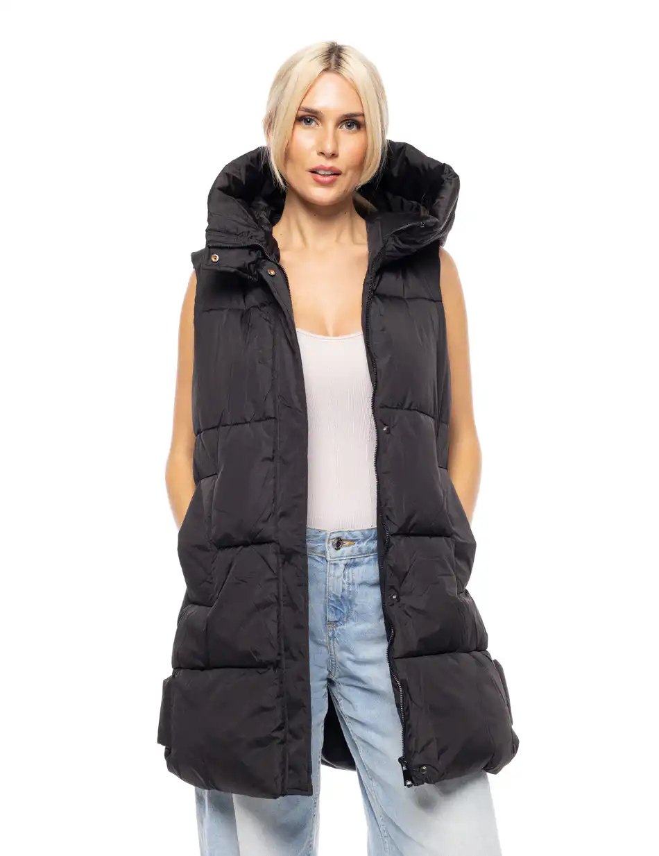 Splendid fashion γυναικείο demi γιλέκο με ενσωματωμένη κουκούλα 52-102-005 BLACK