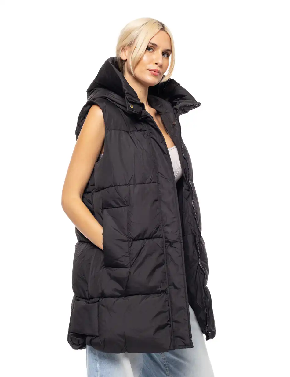 Splendid fashion γυναικείο demi γιλέκο με ενσωματωμένη κουκούλα 52-102-005 BLACK