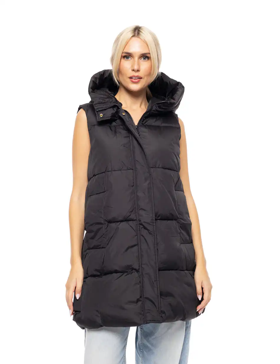 Splendid fashion γυναικείο demi γιλέκο με ενσωματωμένη κουκούλα 52-102-005 BLACK