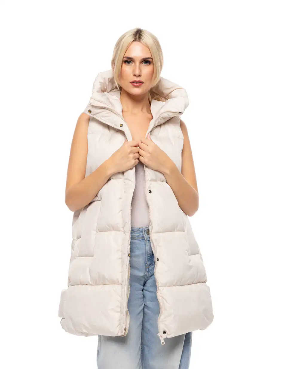 Splendid fashion γυναικείο demi γιλέκο με ενσωματωμένη κουκούλα 52-102-005 LT BEIGE