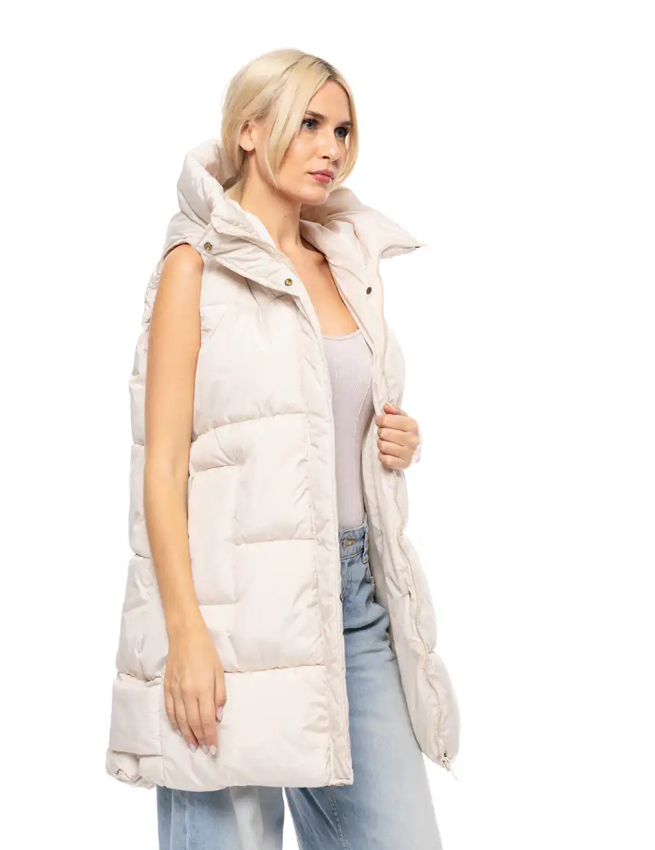 Splendid fashion γυναικείο demi γιλέκο με ενσωματωμένη κουκούλα 52-102-005 LT BEIGE