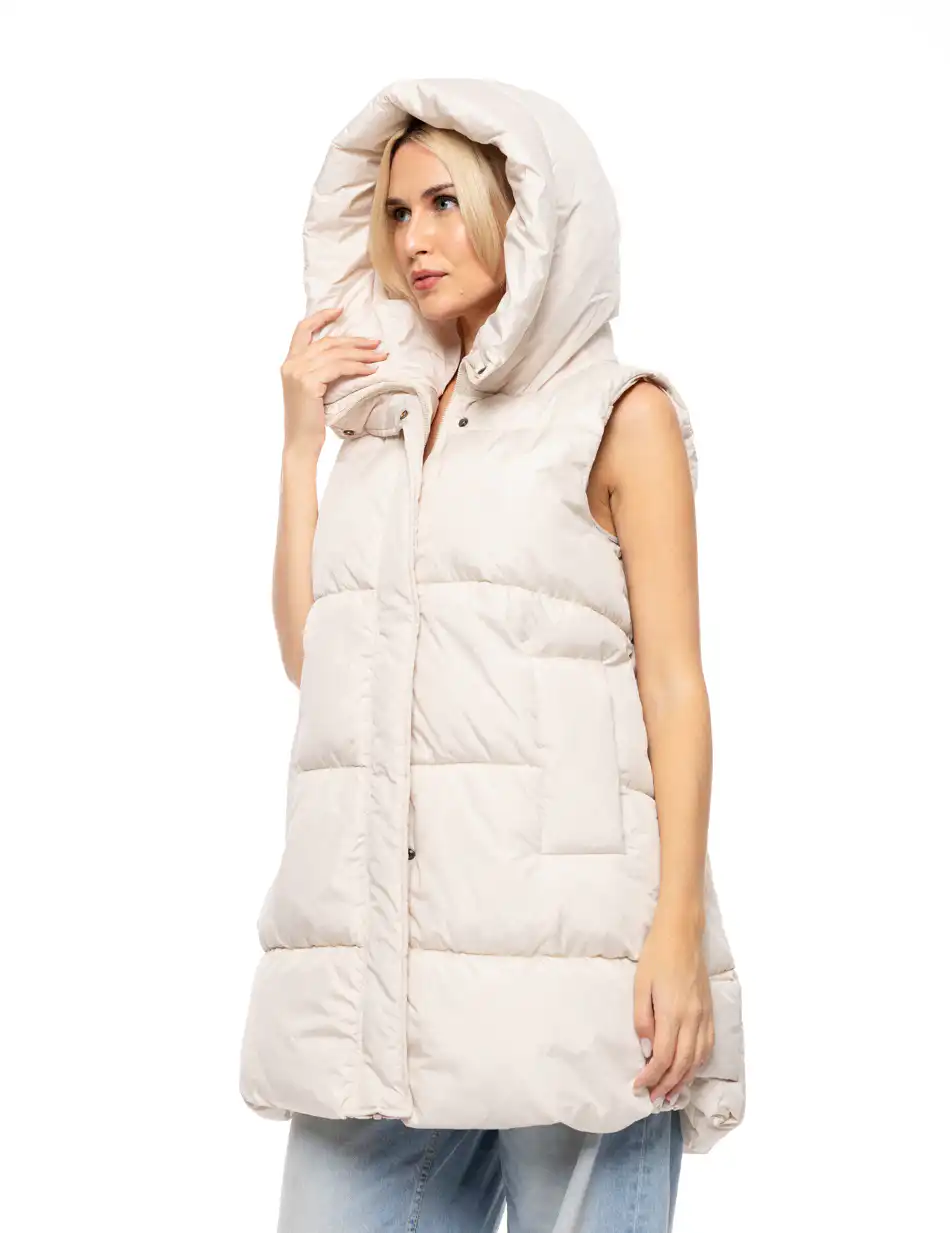 Splendid fashion γυναικείο demi γιλέκο με ενσωματωμένη κουκούλα 52-102-005 LT BEIGE