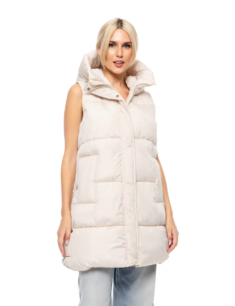 Splendid fashion γυναικείο demi γιλέκο με ενσωματωμένη κουκούλα 52-102-005 LT BEIGE