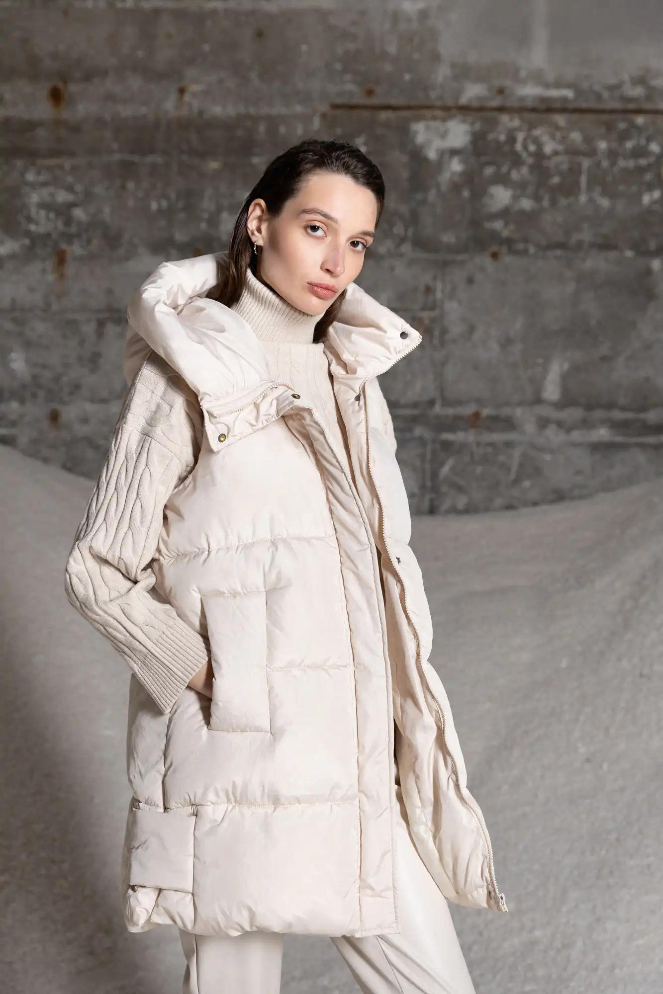 Splendid fashion γυναικείο demi γιλέκο με ενσωματωμένη κουκούλα 52-102-005 LT BEIGE