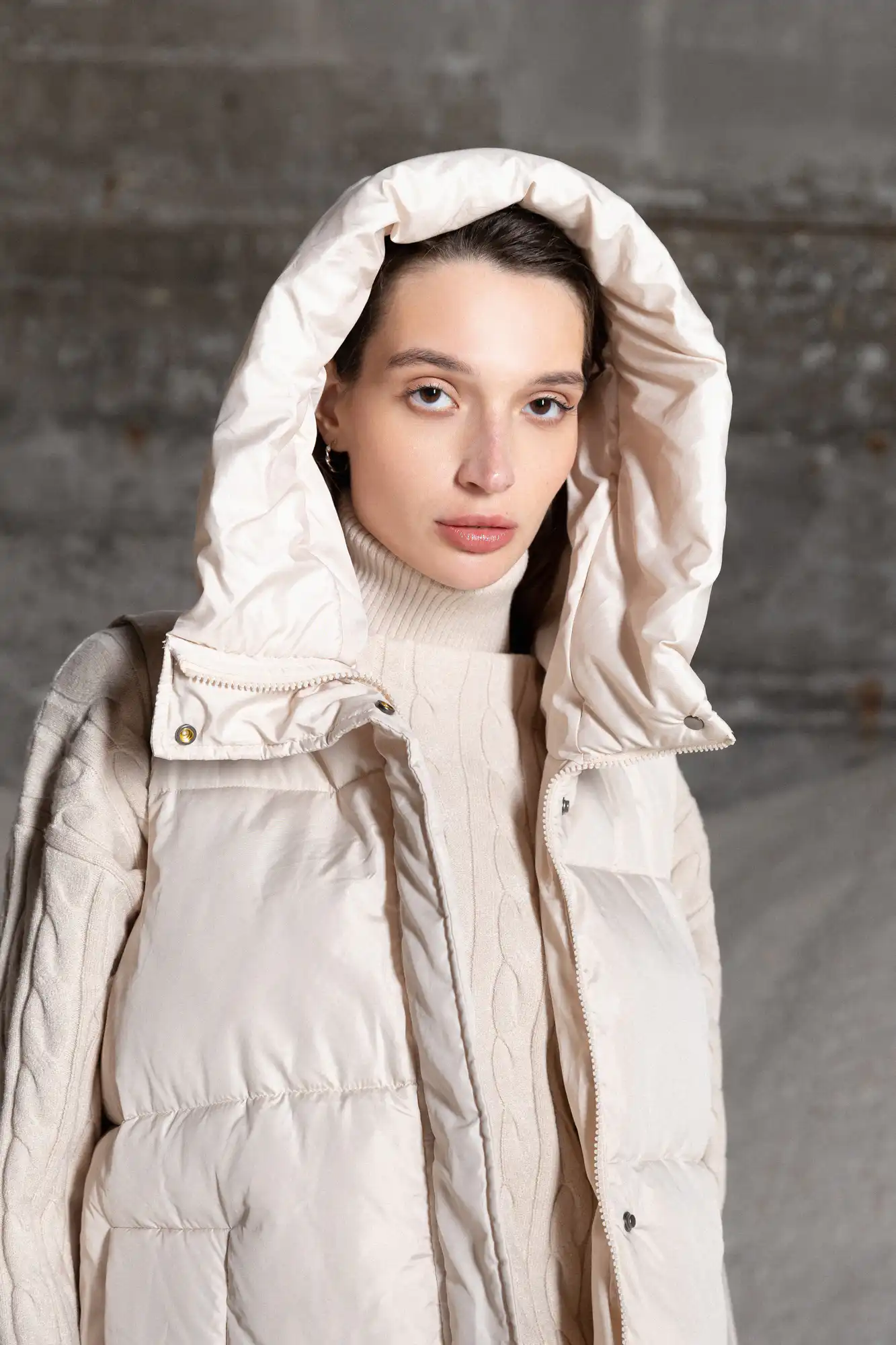 Splendid fashion γυναικείο demi γιλέκο με ενσωματωμένη κουκούλα 52-102-005 LT BEIGE