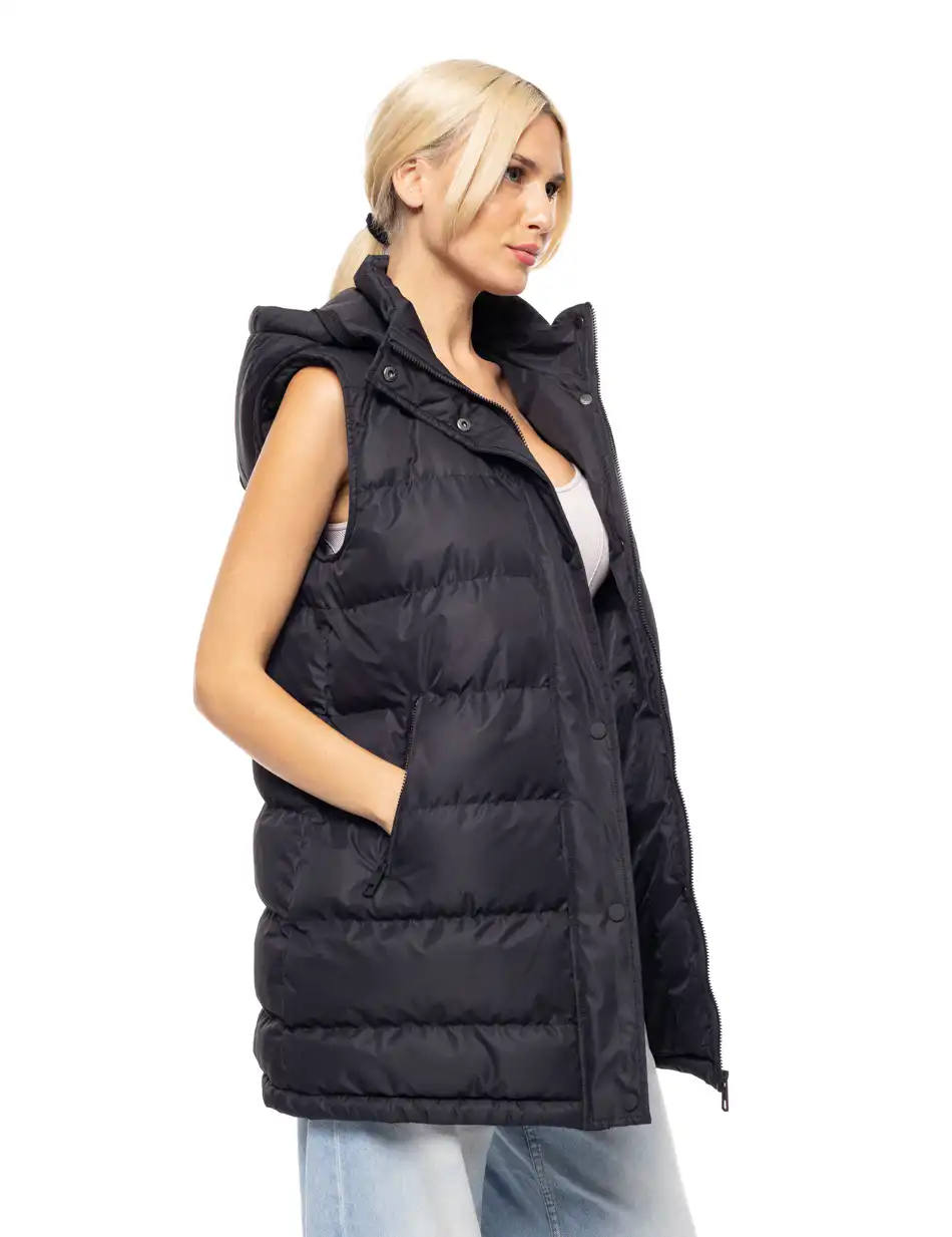 Biston fashion γυναικείο demi αμάνικο μπουφάν με αποσπώμενη κουκούλα 52-102-006 BLACK