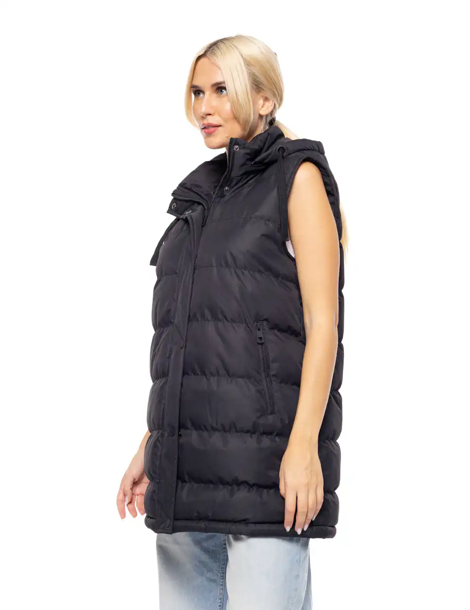 Biston fashion γυναικείο demi αμάνικο μπουφάν με αποσπώμενη κουκούλα 52-102-006 BLACK