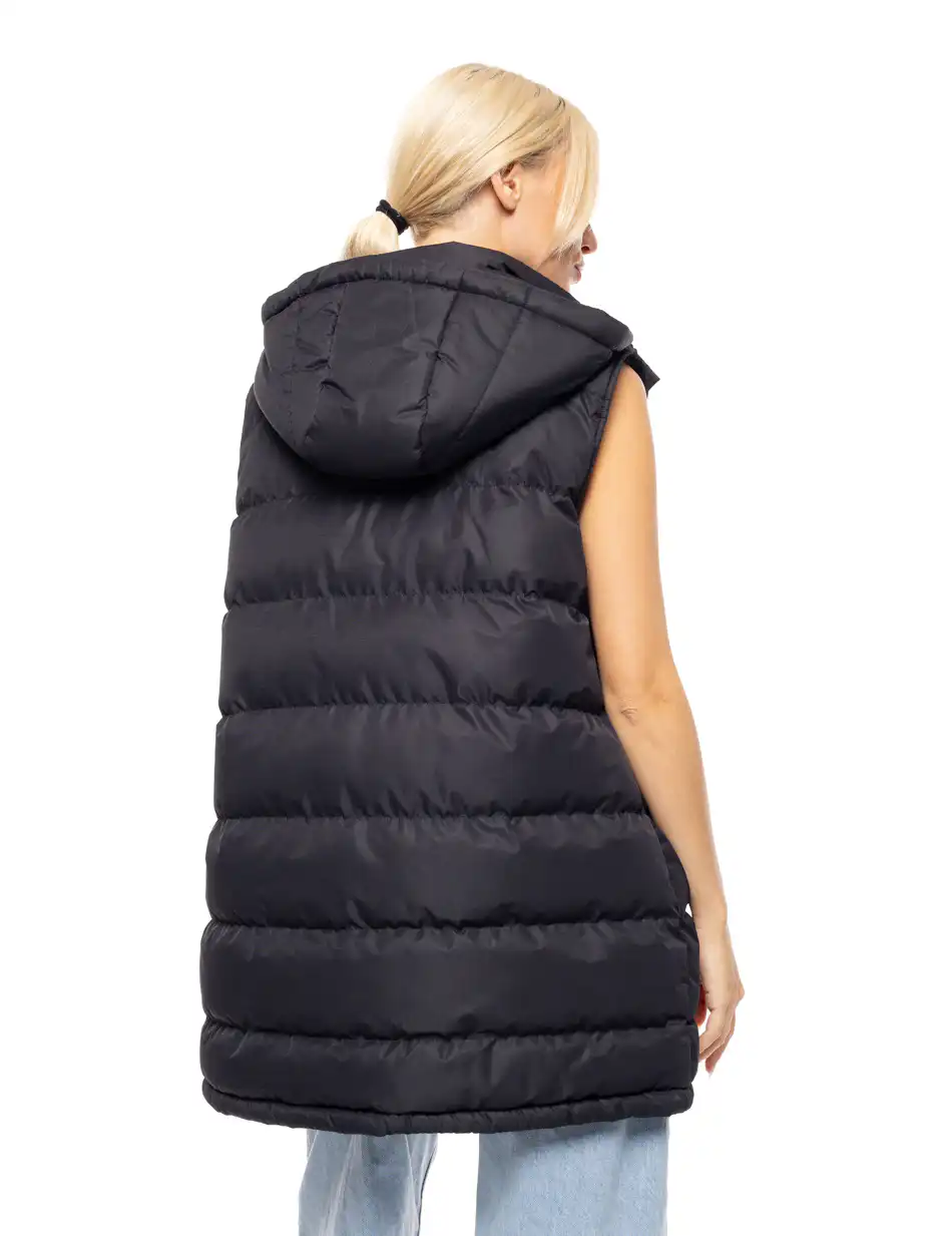 Biston fashion γυναικείο demi αμάνικο μπουφάν με αποσπώμενη κουκούλα 52-102-006 BLACK