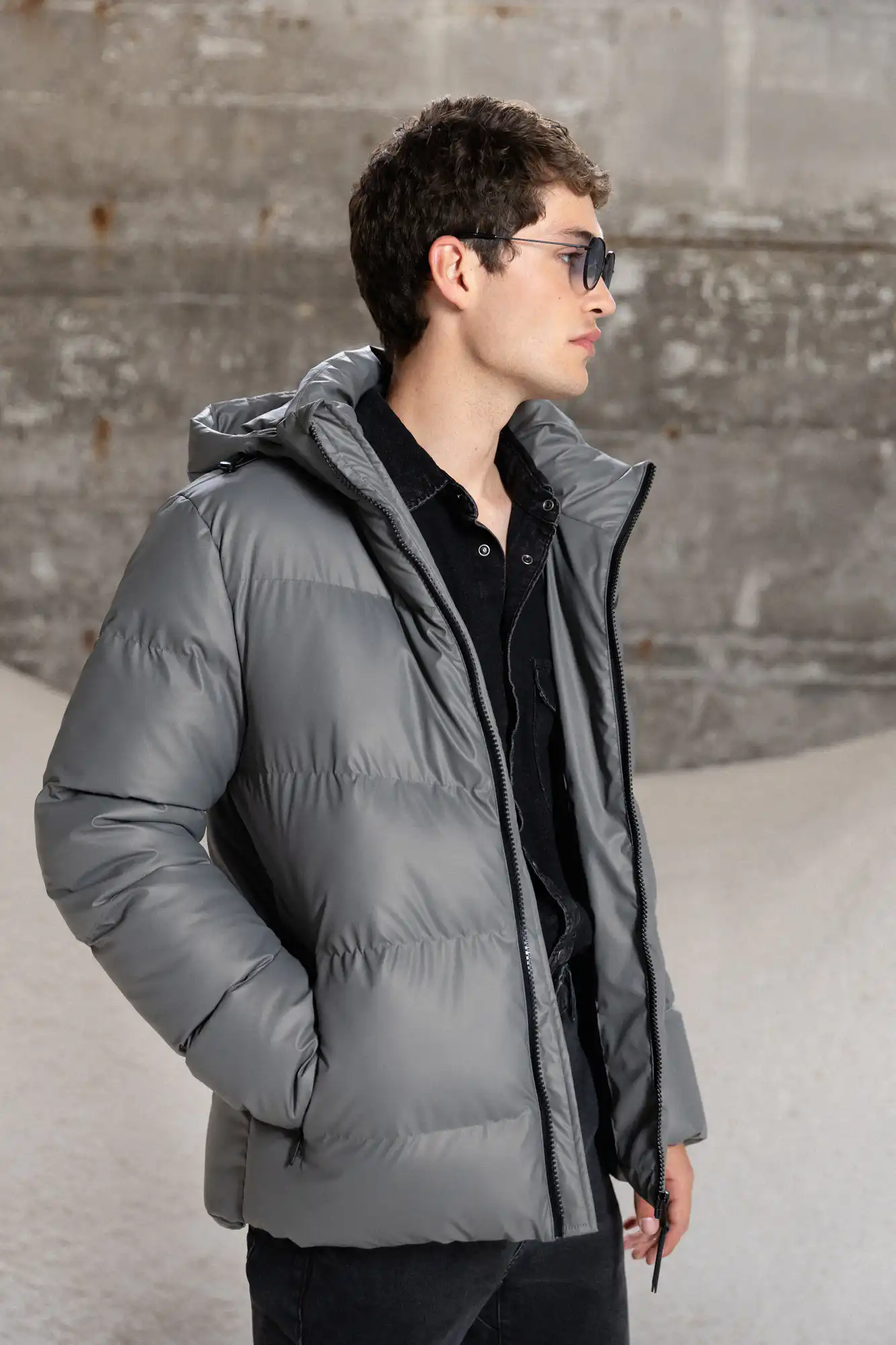 Splendid fashion ανδρικό κοντό μπουφάν με αποσπώμενη κουκούλα 52-201-004 GREY