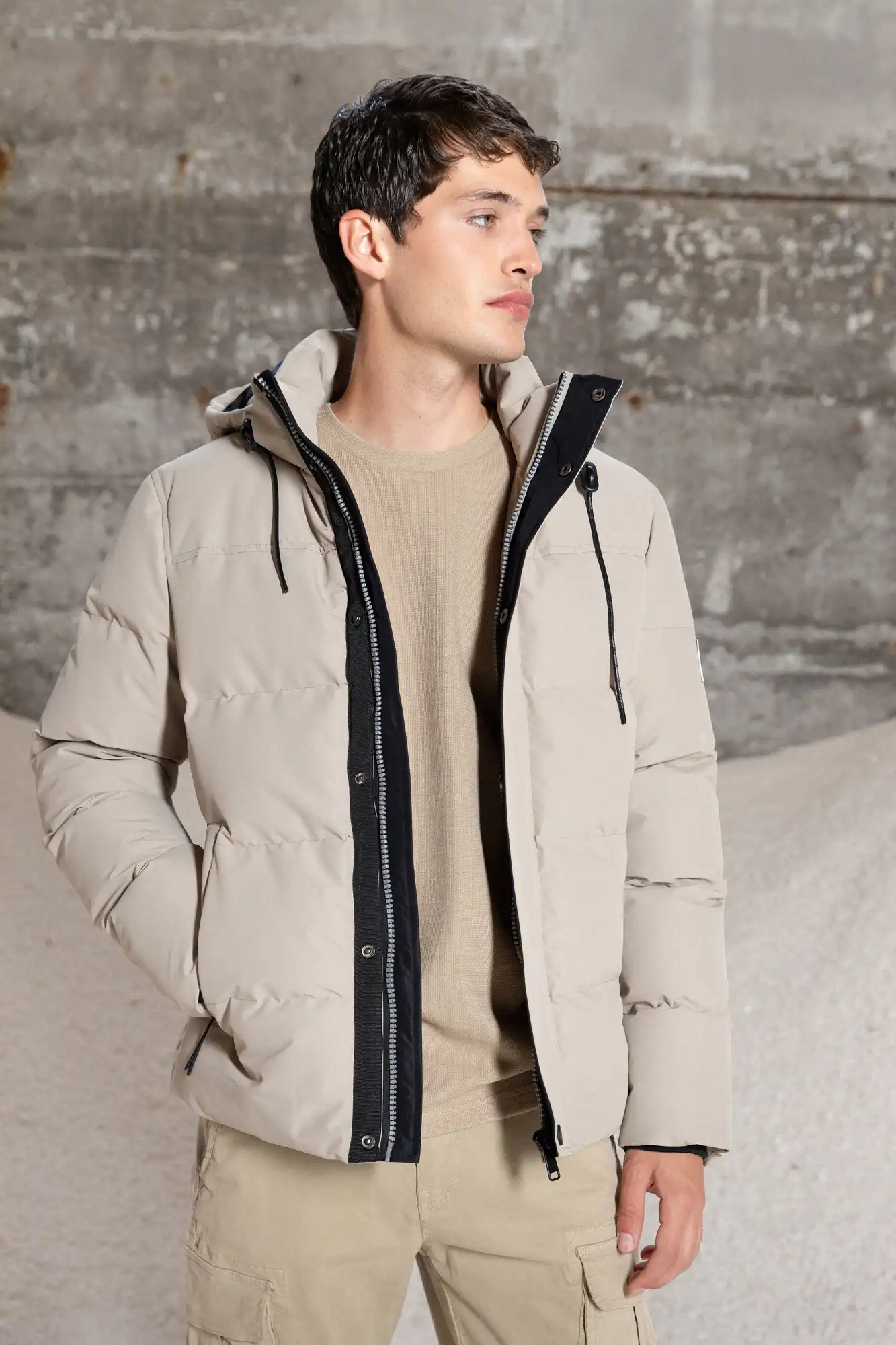 Splendid fashion ανδρικό κοντό μπουφάν με αποσπώμενη κουκούλα 52-201-015 BEIGE