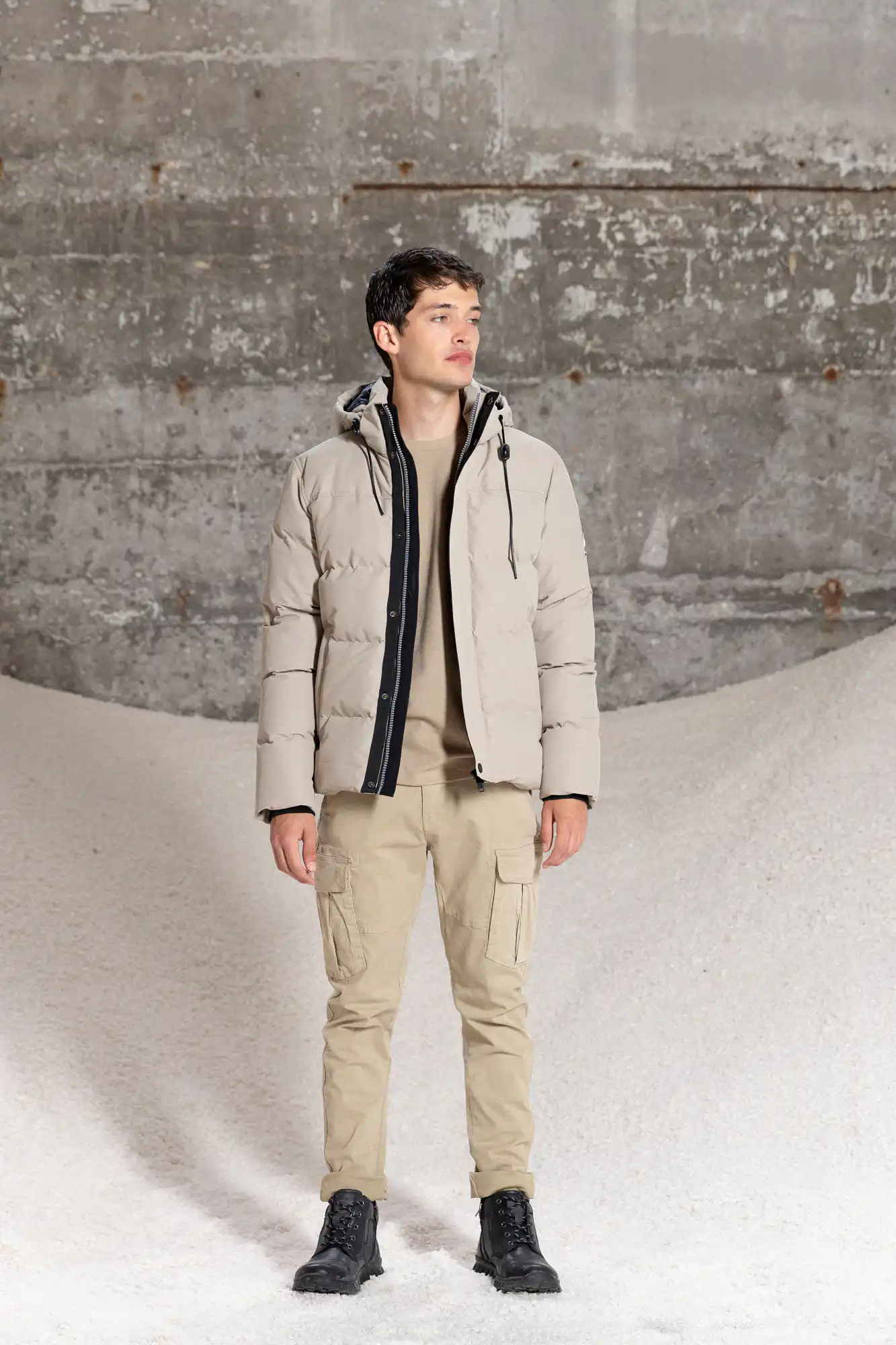 Splendid fashion ανδρικό κοντό μπουφάν με αποσπώμενη κουκούλα 52-201-015 BEIGE