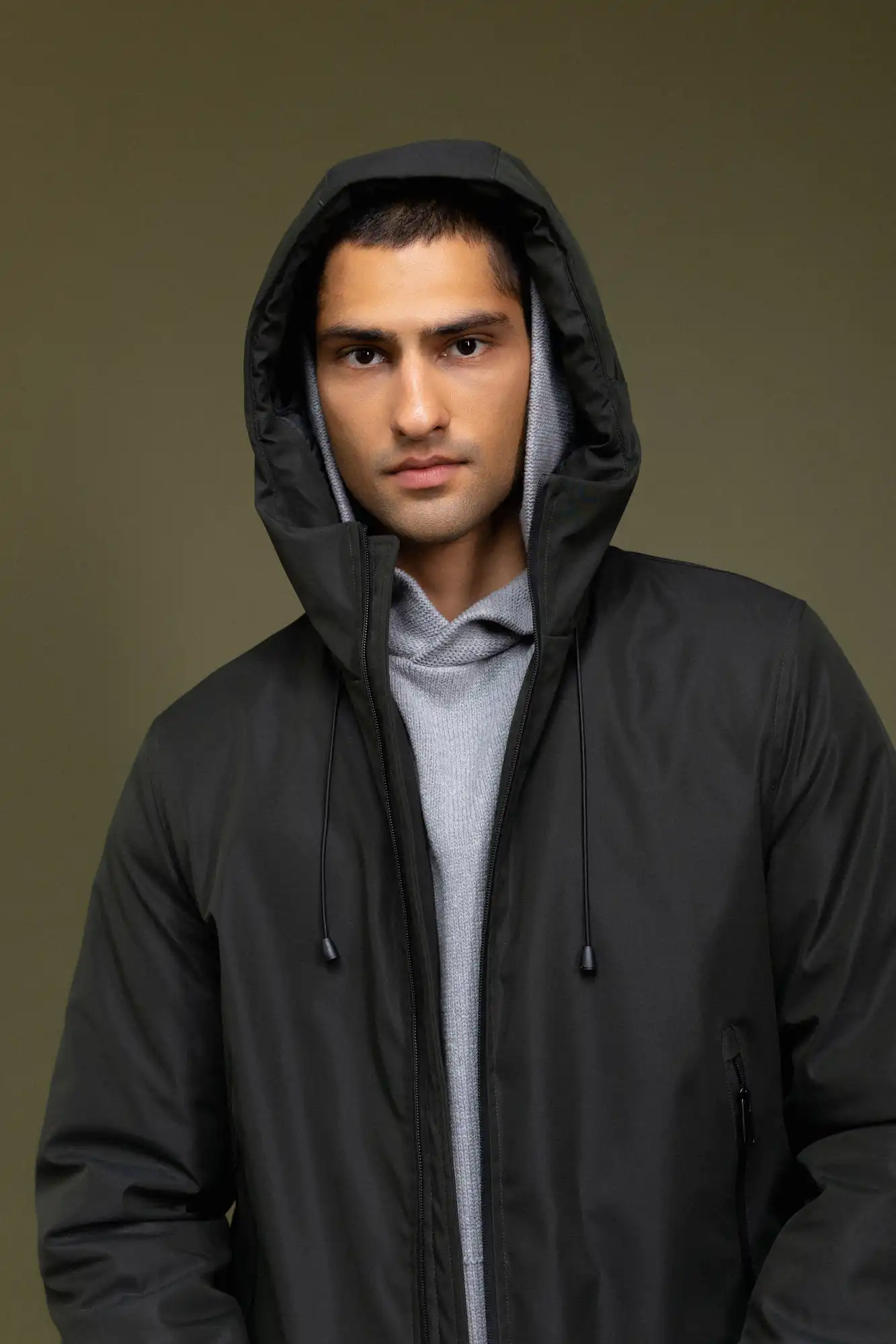 Biston fashion ανδρικό κοντό μπουφάν με ενσωματωμένη κουκούλα 52-201-017 BLACK