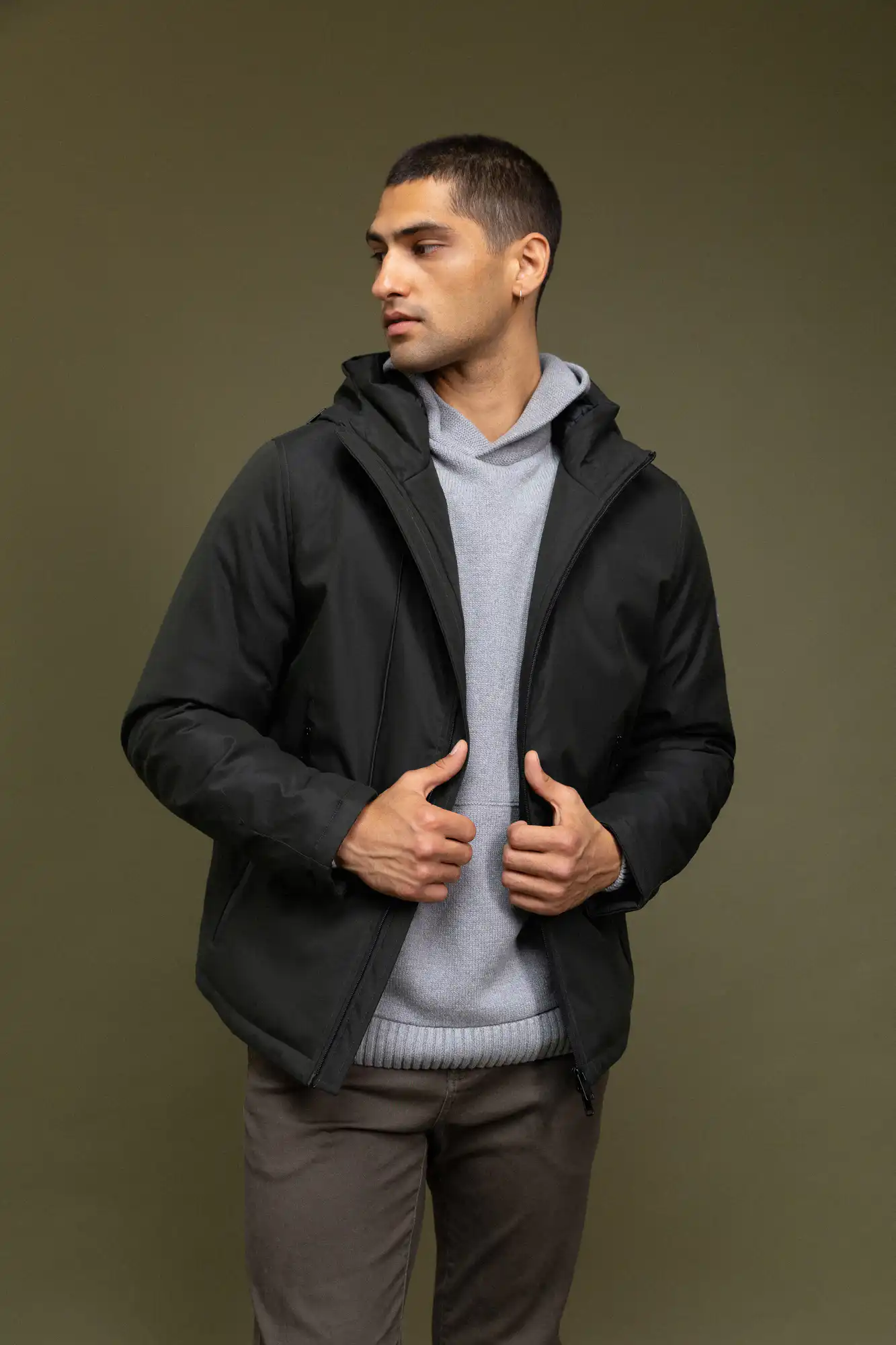 Biston fashion ανδρικό κοντό μπουφάν με ενσωματωμένη κουκούλα 52-201-017 BLACK