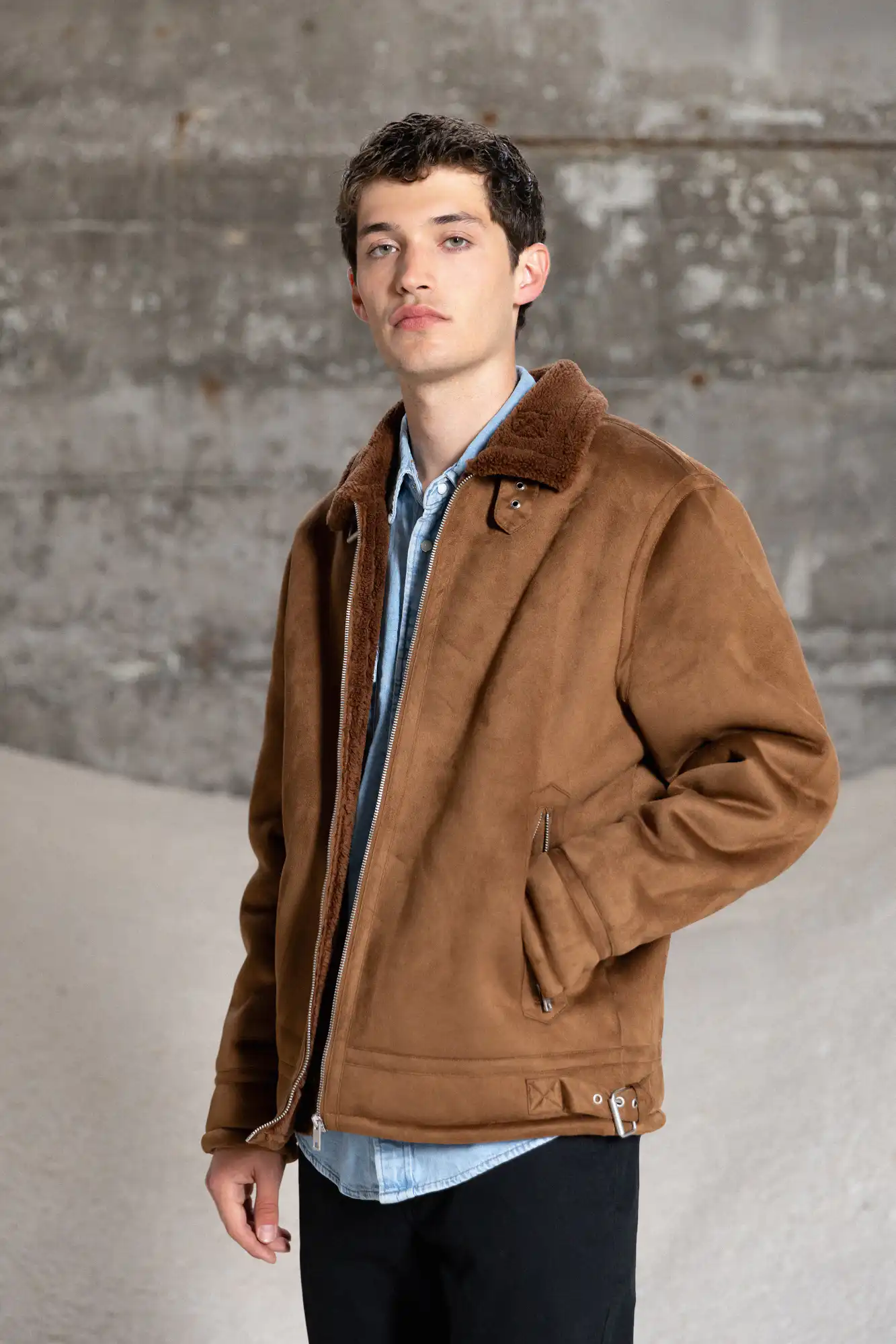 Splendid fashion ανδρικό κοντό μουτόν πανωφόρι 52-201-027 CAMEL