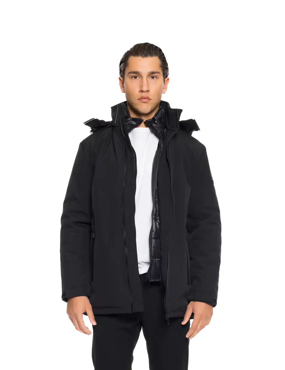 Biston fashion ανδρικό κοντό μπουφάν με αποσπώμενη κουκούλα 52-201-028 BLACK