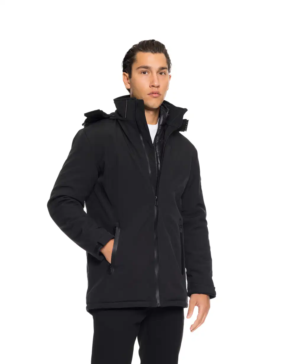 Biston fashion ανδρικό κοντό μπουφάν με αποσπώμενη κουκούλα 52-201-028 BLACK